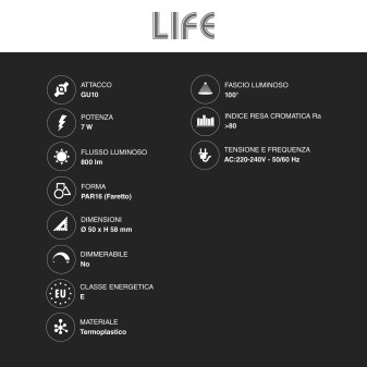 Faretto LED PAR16 GU10 7W SMD Life