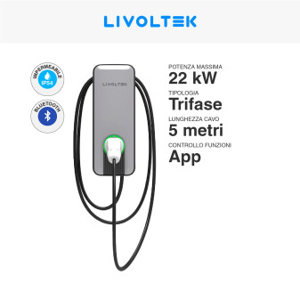 Wall box 22kW Trifase Smart IP54 IK10 con Cavo Tipo 2 Livoltek