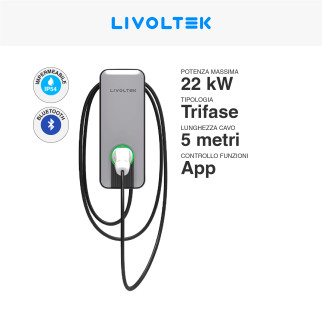 Wall box 22kW Trifase Smart IP54 IK10 con Cavo Tipo 2 Livoltek