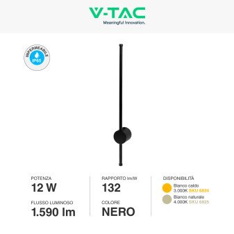 VT-11112 Lampada LED da Muro 12W SMD IP65 Colore Nero V-Tac