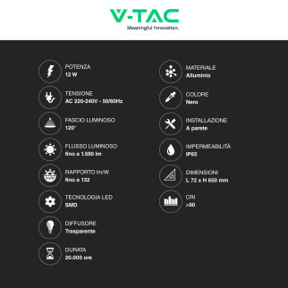 VT-11112 Lampada LED da Muro 12W SMD IP65 Colore Nero V-Tac
