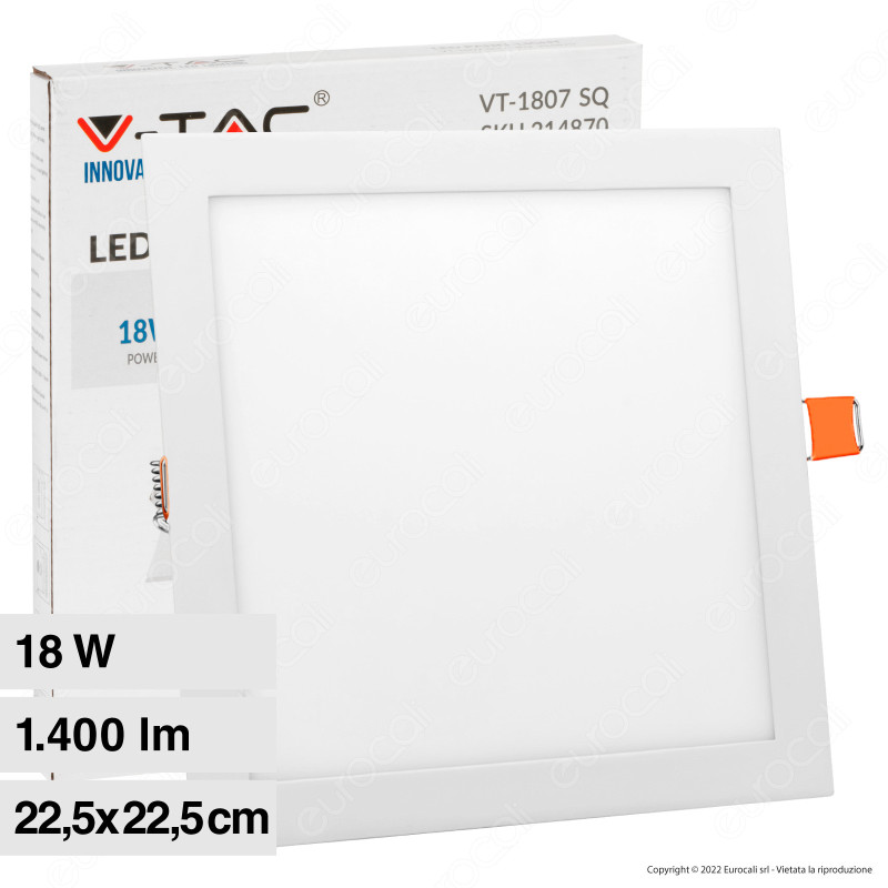 VT-1807-SQ Mini Pannello LED Quadrato 18W da Incasso V-Tac