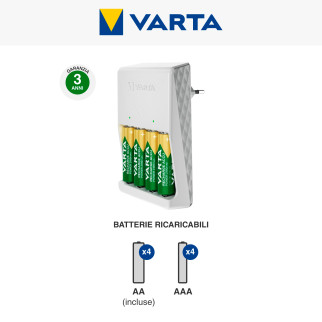 Varta Plug Charger Caricabatterie AA / AAA con 4 Pile AA