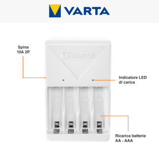Varta Plug Charger Caricabatterie AA / AAA con 4 Pile AA