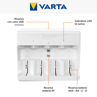 Varta Universal Charger Caricabatterie con USB AAA/AA/C/D/9V