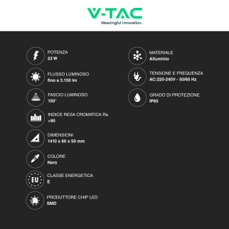 VT-1178 Lampada LED da Muro 23W IP65 CRI≥90 Nera V-Tac