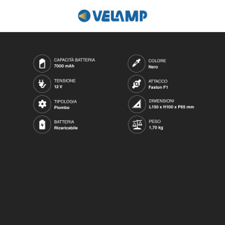 Batteria al Piombo 12V 7Ah Ricaricabile Attacchi  F1 Velamp