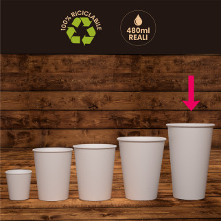 50 Bicchieri in Carta Biodegradabile Bianco da 480ml