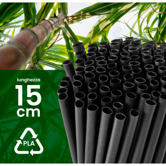 50 Cannucce Nere in PLA 15cmx8mm Biodegradabili Lisce e Resistenti