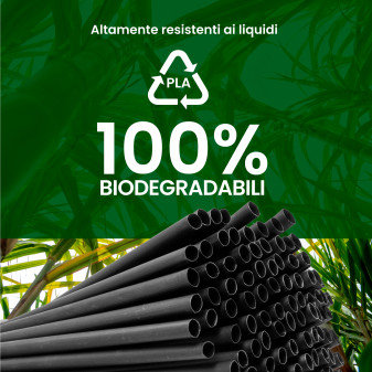 50 Cannucce Nere in PLA 15cmx8mm Biodegradabili Lisce e Resistenti