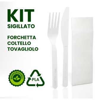 50 Set di Posate Ecologico Forchetta Coltello Tovagliolo PLA