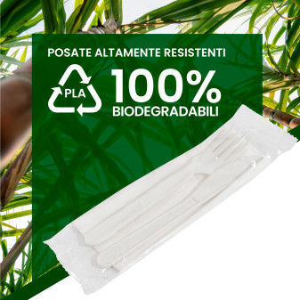 50 Set di Posate Ecologico Forchetta Coltello Tovagliolo PLA