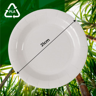 50 Piatti Bianchi in Bioplastica Monouso Diametro 21cm