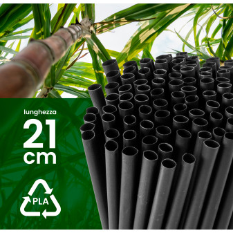 50 Cannucce Nere in PLA 21cmx6,8mm Biodegradabili Lisce e Resistenti