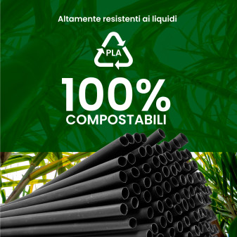 50 Cannucce Nere in PLA 21cmx6,8mm Biodegradabili Lisce e Resistenti
