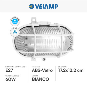 Velamp Turtle Plafoniera in Vetro per Lampadine E27 IP44