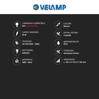 Velamp Turtle Plafoniera in Vetro per Lampadine E27 IP44