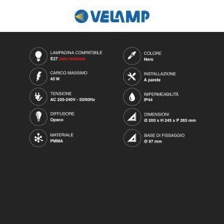 Portalampada da Giardino da Muro Applique a Sfera Velamp