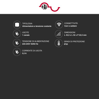 Alimentatore Compatto a Tensione Costante 12V per LED Potenza 6W AcTEC