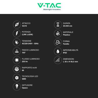 VT-2333 Lampadina LED GU10 2,9W Faretto Spotlight SMD V-Tac