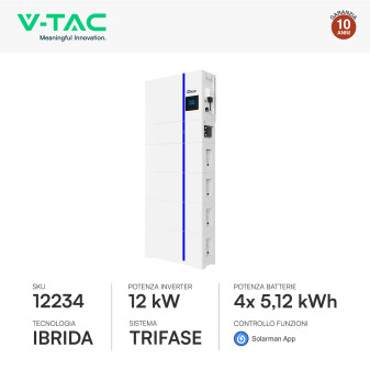 Sistema All-In-One Inverter Trifase 12kW 4 Batterie BMS 20,48kWh V-Tac