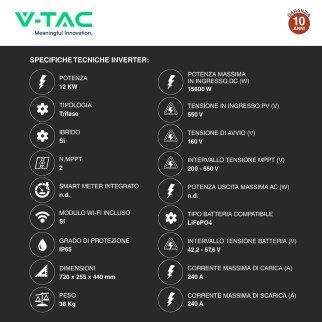 Sistema All-In-One Inverter Trifase 12kW 4 Batterie BMS 20,48kWh V-Tac