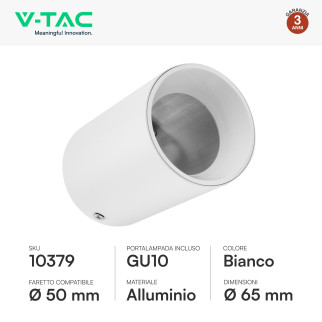 VT-1131 Portafaretto Rotondo da Soffitto per GU10 Bianco V-Tac