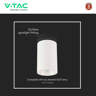 VT-1131 Portafaretto Rotondo da Soffitto per GU10 Bianco V-Tac
