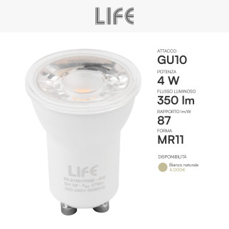 Life Faretto MR11 GU10 LED COB Lampadina 4W 38°