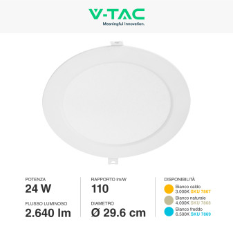 VT-61024 Mini Pannello LED Rotondo Slim 24W SMD da Incasso V-Tac