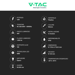 VT-61012 Mini Pannello LED Rotondo Slim 12W SMD da Incasso V-Tac