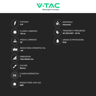 VT-402 Lampada LED Muro 2W SMD Applique da Lettura Bianca IP20 V-Tac