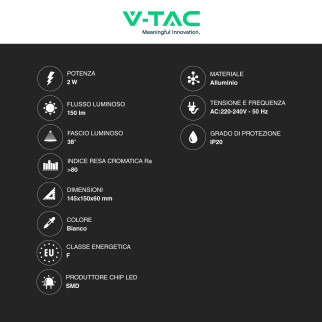 VT-402 Lampada LED Muro 2W SMD Applique da Lettura Bianca IP20 V-Tac