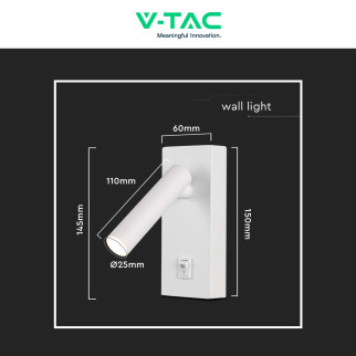 VT-402 Lampada LED Muro 2W SMD Applique da Lettura Bianca IP20 V-Tac