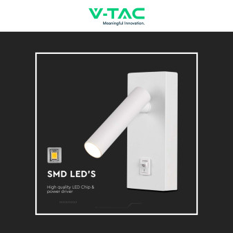 VT-402 Lampada LED Muro 2W SMD Applique da Lettura Bianca IP20 V-Tac