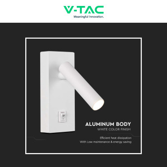 VT-402 Lampada LED Muro 2W SMD Applique da Lettura Bianca IP20 V-Tac