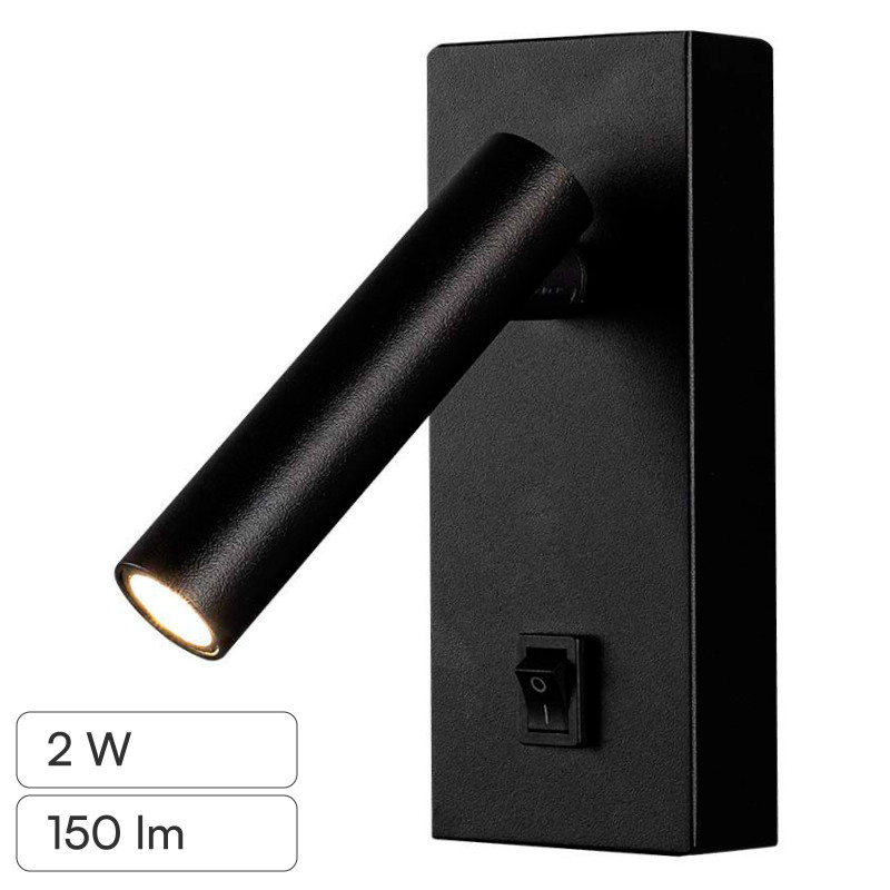 VT-402 Lampada LED Muro 2W SMD Applique da Lettura Nera IP20 V-Tac