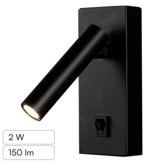 VT-402 Lampada LED Muro 2W SMD Applique da Lettura Nera IP20 V-Tac