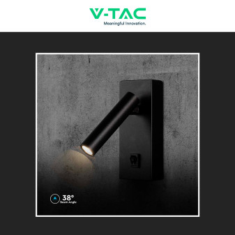 VT-402 Lampada LED Muro 2W SMD Applique da Lettura Nera IP20 V-Tac