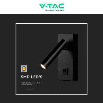 VT-402 Lampada LED Muro 2W SMD Applique da Lettura Nera IP20 V-Tac
