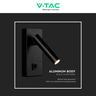 VT-402 Lampada LED Muro 2W SMD Applique da Lettura Nera IP20 V-Tac