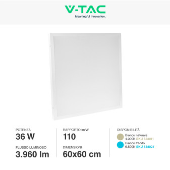 VT-6139 Pannello LED Quadrato 60x60 36W SMD con Driver V-Tac