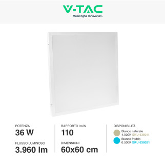 VT-6139 Pannello LED Quadrato 60x60 36W SMD con Driver V-Tac