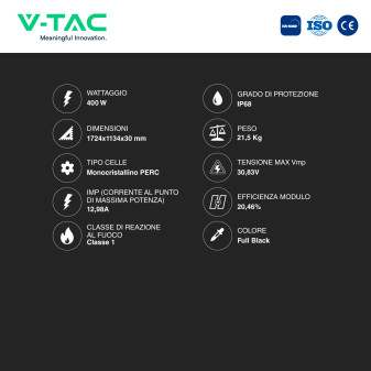 Pannelli Solari Fotovoltaici 400W TIER 1 IP68 Full Black V-Tac