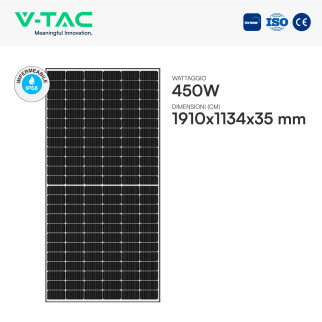 Pannelli Solari Fotovoltaici 450W TIER 1 IP68 Telaio Nero V-Tac
