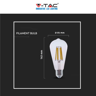 VT-2364 Lampadina LED E27 4W Bulb ST64 Filament Vetro V-Tac