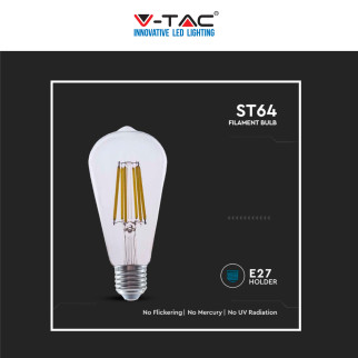 VT-2364 Lampadina LED E27 4W Bulb ST64 Filament Vetro V-Tac