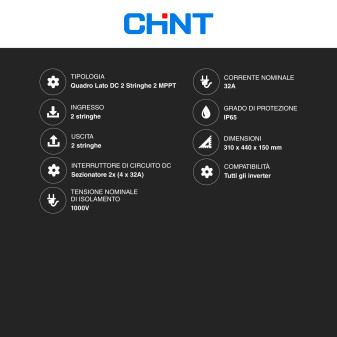 Quadro Lato DC 2 Stringhe 2 MPPT 1000V 32A Sezionatore Chint