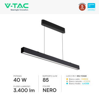 VT-7-44 Lampada LED Lineare a Sospensione 40W SMD Samsung 3in1 V-Tac