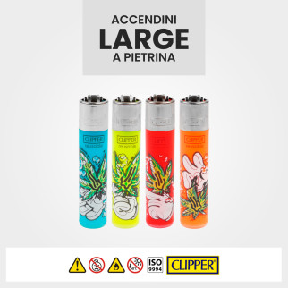 Clipper Large Accendino A Pietrina Cartoon Leaves 4 Accendini